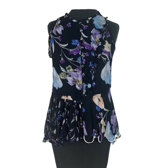 3.1 Phillip Lim 100% Silk Floral Sleeveless Button Front Ruffled Open Back Top 8 - Picture 4 of 11